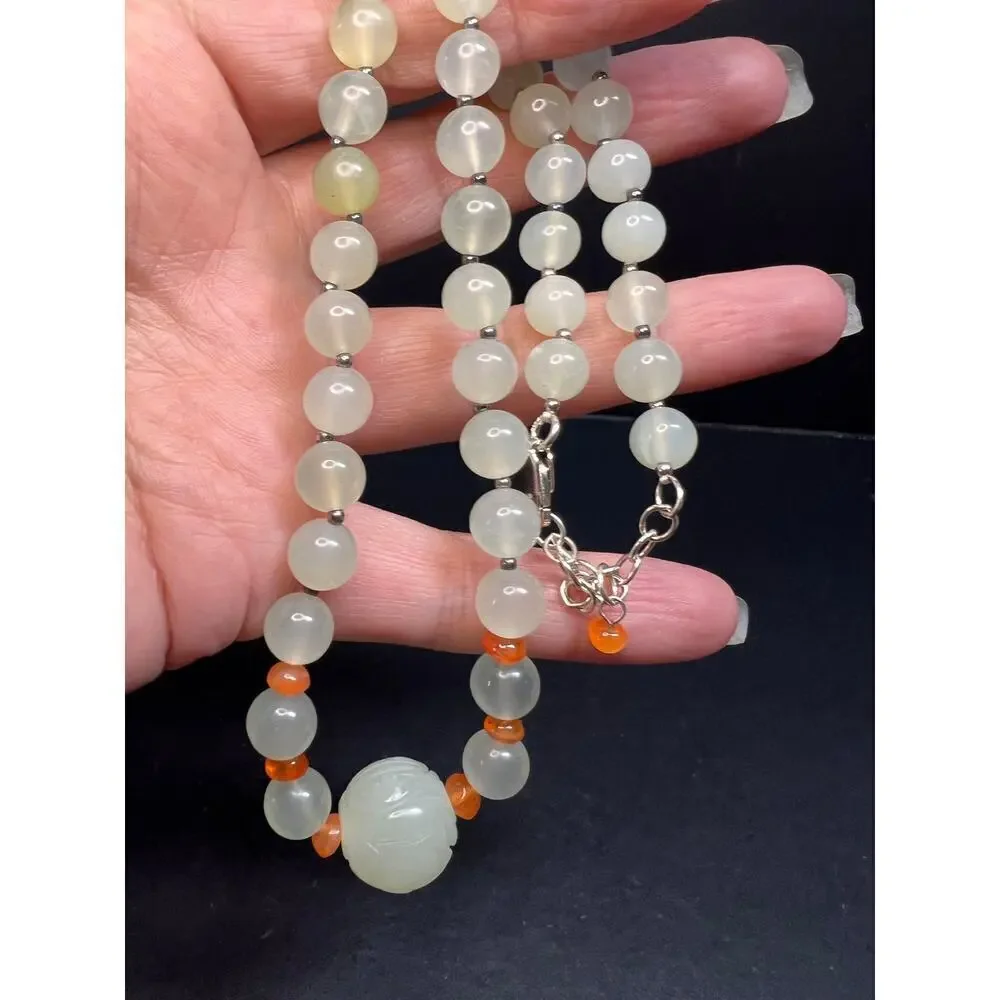 NEW serpentine and carnelian necklace with sterling silver clasp